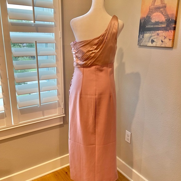 Cinq a Sept : One shoulder Satin and Crepe Dress : Pink Sand : Size 8 (US) - Picture 3 of 8